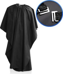 Merkloos Kappersmantel – Elastische Halssluiting - Metalen Gesp – Kapmantel Zwart