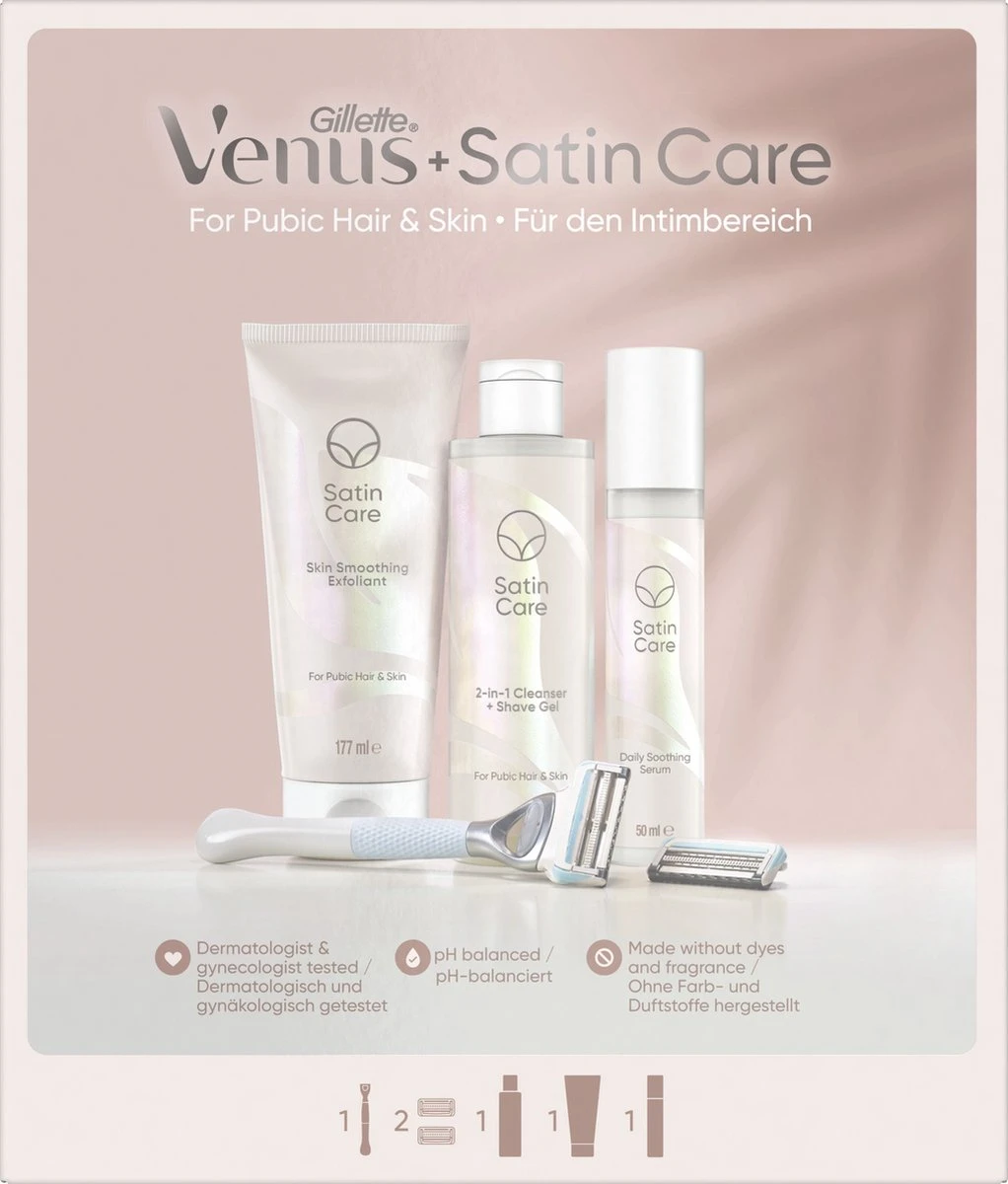 Giftpack Venus Satin Care - Scheersysteem + 2 Navulmesjes + 2-in-1 Reiniger + Scheergel 190ml + Exfoliant 177ml + Verzachtend Serum 50ml - Afbeelding 6