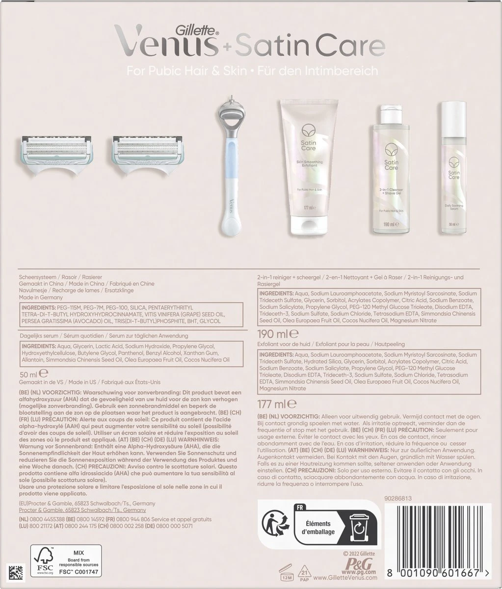 Giftpack Venus Satin Care - Scheersysteem + 2 Navulmesjes + 2-in-1 Reiniger + Scheergel 190ml + Exfoliant 177ml + Verzachtend Serum 50ml - Afbeelding 7