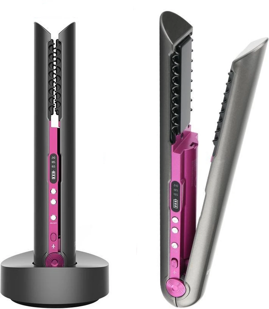 VENEUX® - Draadloze 2 In 1 Krultang En Stijltang - Grijs / Roze - Tiktok