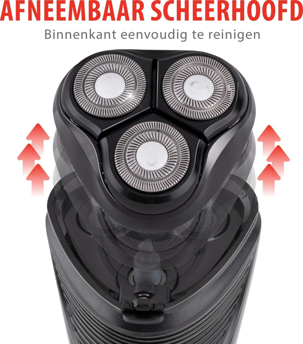 Alpina Scheerapparaat Oplaadbaar - 3 Koppen - Pop Up Trimmer - Reinigingsborsteltje - Beschermkap - Oplaadkabel 8 Alpina Scheerapparaat Oplaadbaar - 3 Koppen - Pop Up Trimmer - Reinigingsborsteltje - Beschermkap - Oplaadkabel - Afbeelding 6