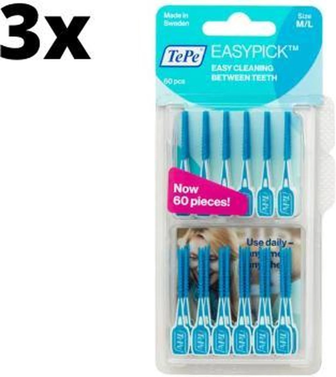 TePe Easypick M/L - Blauw - 3 X 60 Stuks - Voordeelverpakking 5 TePe Easypick M/L - Blauw - 3 X 60 Stuks - Voordeelverpakking - Afbeelding 3