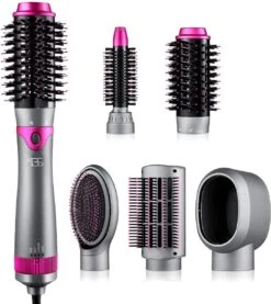 BAESS 5-in-1 Föhnborstel Rond - Keramische Magic Brush - Lang/Kort/Stijl/Krullen - 1200W - Gijs/Roze