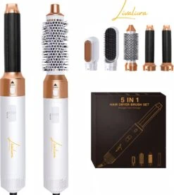 Livaliora 5-in-1 Föhnborstel - Multistyler - Lang/Kort/Stijl/Krullen - 1000W - Wit/Goud - Nieuwste Versie