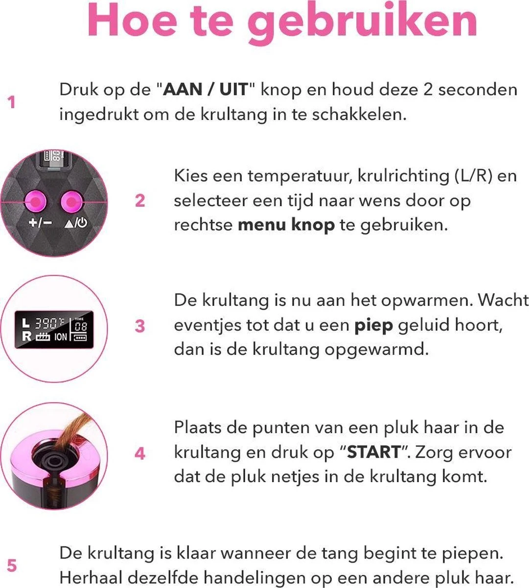 CURLGLAM® Black Pro - Automatische Krultang - Draadloos - USB Oplaadbaar - Afbeelding 14