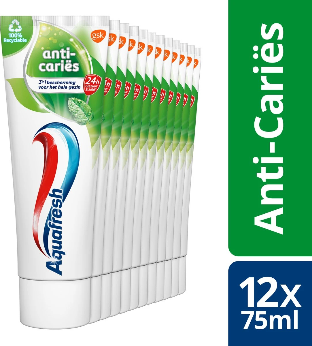 Aquafresh Anti Cariës Tandpasta Voor Gezonde Tanden, Voordeelverpakking 12- Pack, Recyclebare Plastic Tube En Dop 3 Aquafresh Anti Cariës Tandpasta Voor Gezonde Tanden, Voordeelverpakking 12- Pack, Recyclebare Plastic Tube En Dop