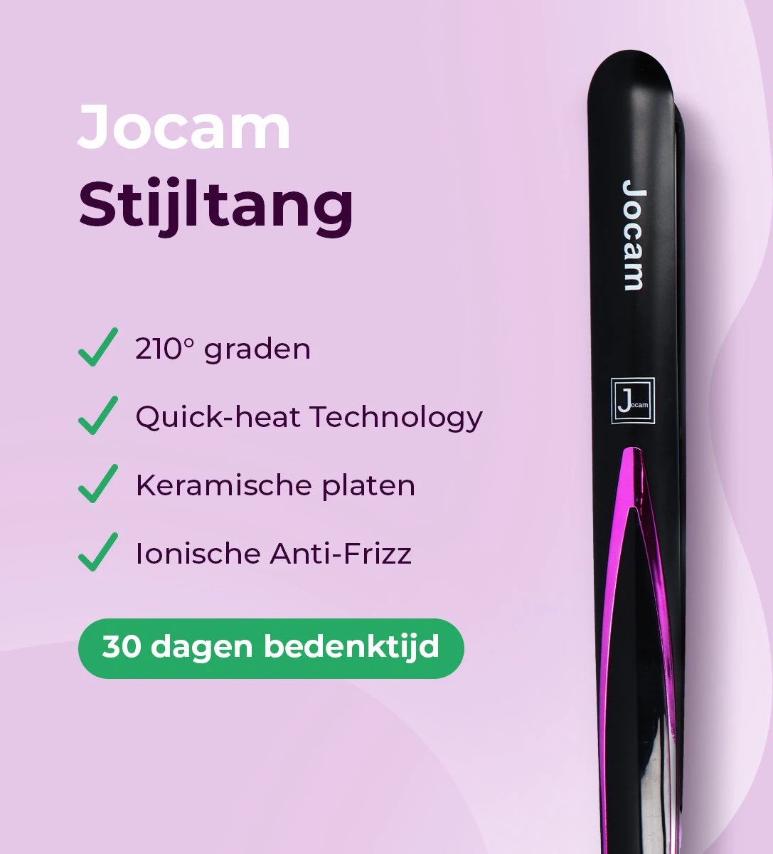 Jocam - Stijltang En Krultang - Keramische Coating - Automatische Temperatuur - Zwart - Afbeelding 6