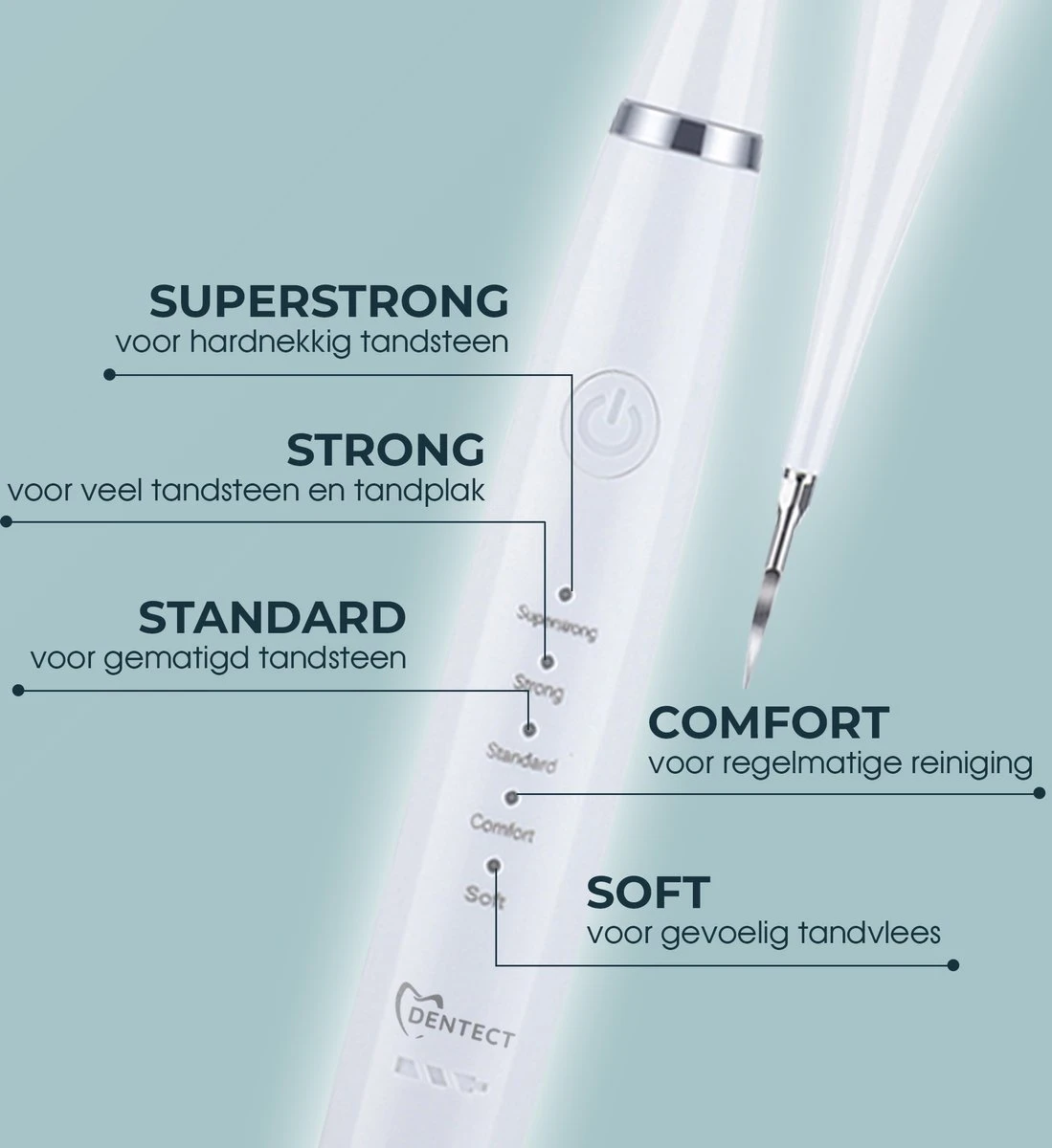 Merkloos Tandsteen Verwijderaar Elektrisch – Tandenborstel Opzetstukken - Tandarts Spiegel - 5 Standen -Wit - Afbeelding 4