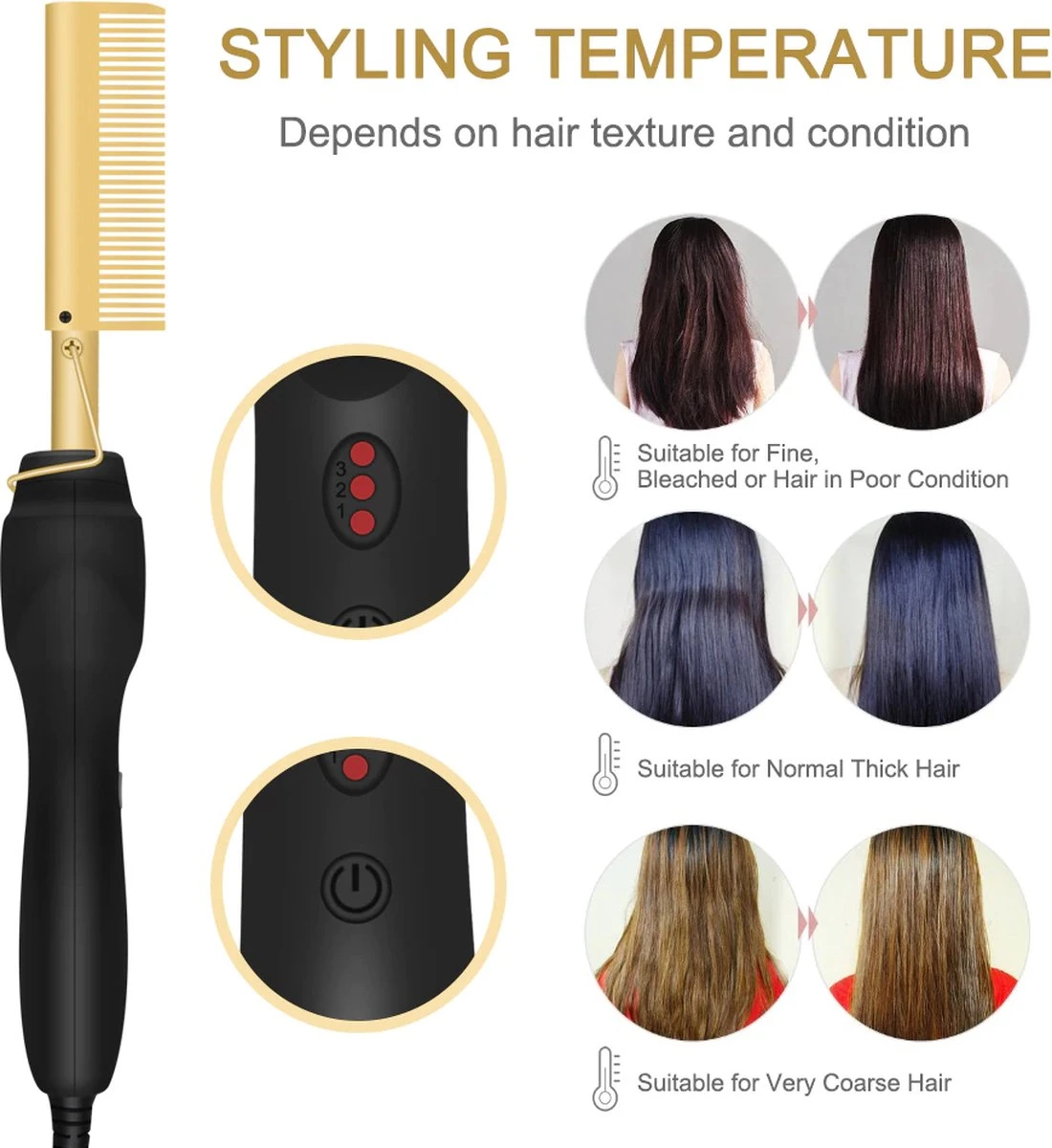 Premium Professionele Wonderkam - Stijltang, Keramische Haar- En Stijlborstel Voor Het Krullen, Gladmaken, Kammen En Stylen Van Het Haar, Hot Heat Comb Hair Straightener Voor Dames En Vrouwen (zwart) - Afbeelding 13