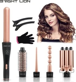 Merkloos Bright Lion - Wafeltang Haar - Krultang - Keramische Krultang 5 Opzet Stukken - Golfkrultang - Wavertang