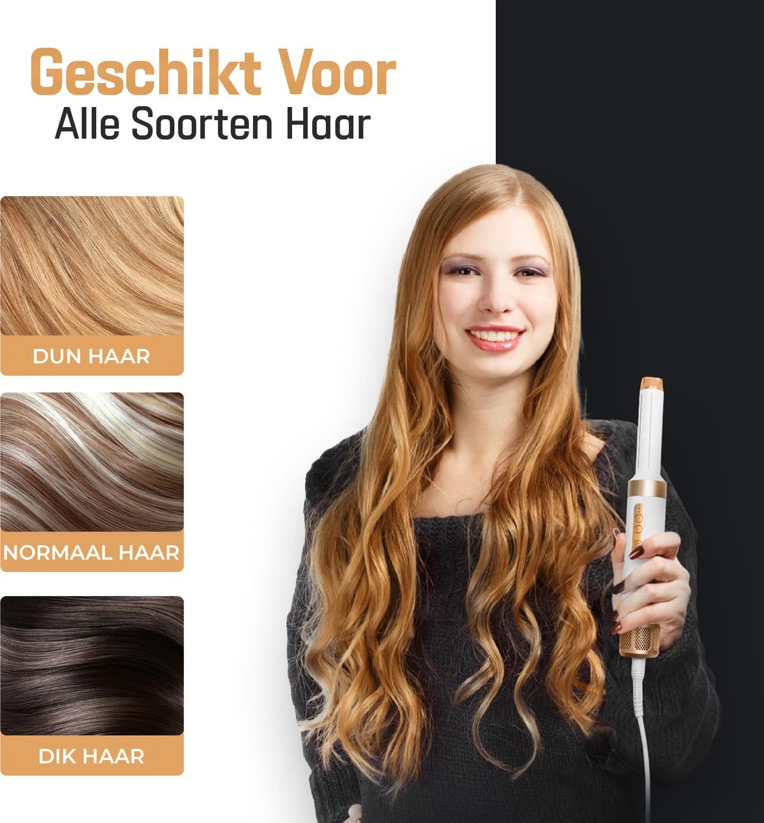 RYCE ® Multistyler PRO - 7 In 1 - Krultang - Föhnborstel - Stijltang - Krulborstel - Airstyler - Automatische Krultang - Haardroger Met Borstel - Hairwrap - Inclusief Hitte Handschoen - Wit / Goud - Afbeelding 7