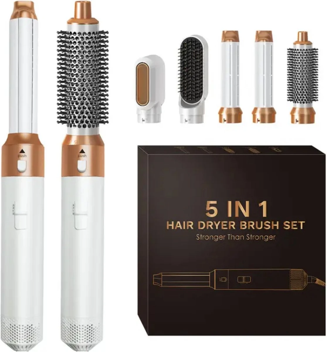 Glamour Airwrap 5 In 1 - Krultang - Föhnborstel - Stijltang - Multistyler - Krulborstel - Luxe Cadeau Set - 2023 Edition White/Gold