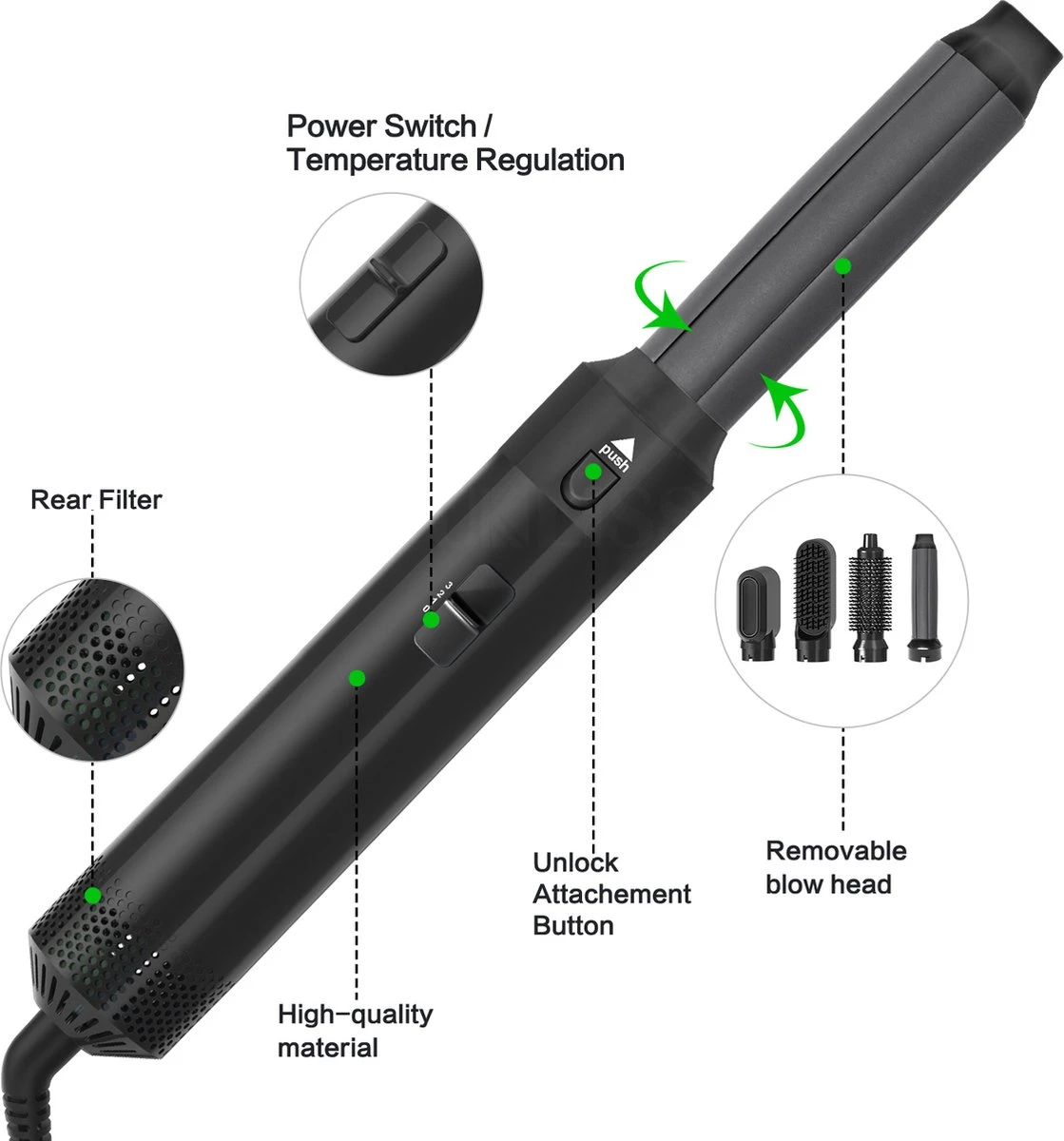 Merkloos Hairwrap | Multistyler | 5 IN 1 SET | Hetelucht Föhn | Airstyler | Föhnborstel | Hetelucht Borstel | Krulborstel | 5 In 1 Krultang | 5 In 1 Styler | Styling | Airwrap | Airwrap Krultang | Airwrap Styler | Hairstyler | Haarstyler | Tiktok | - Afbeelding 2