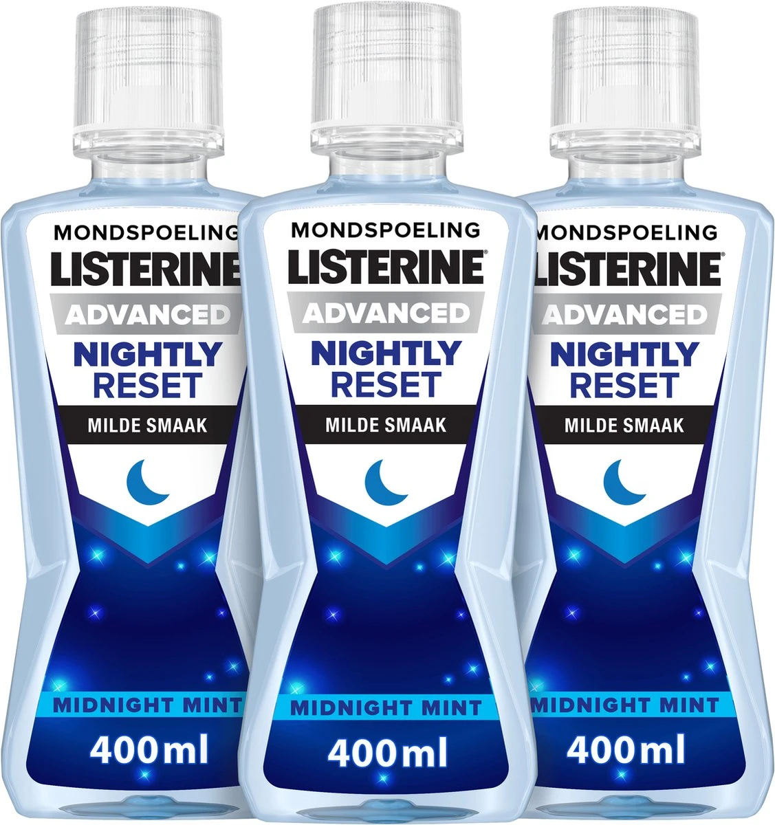 LISTERINE Nightly Reset Milde Smaak, Mondspoeling Met RAPID-FUSHION -technologie Voor Gebruik Tijdens De Nacht, Hermineraliseert Het Tandglazuur, 3 X 400 Ml - Afbeelding 2