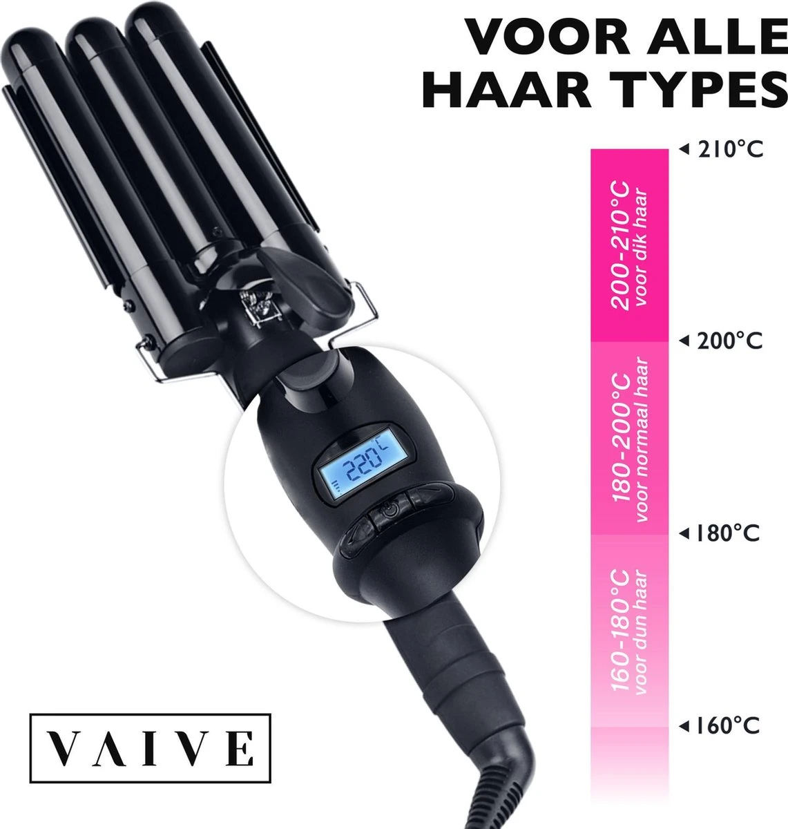 VAIVE Professionele Wafeltang 25mm – Signature Curls Edition – Waver – Golvenkrultang – Wave Krultang – Beach Waves 4 VAIVE Professionele Wafeltang 25mm – Signature Curls Edition – Waver – Golvenkrultang – Wave Krultang – Beach Waves - Afbeelding 2