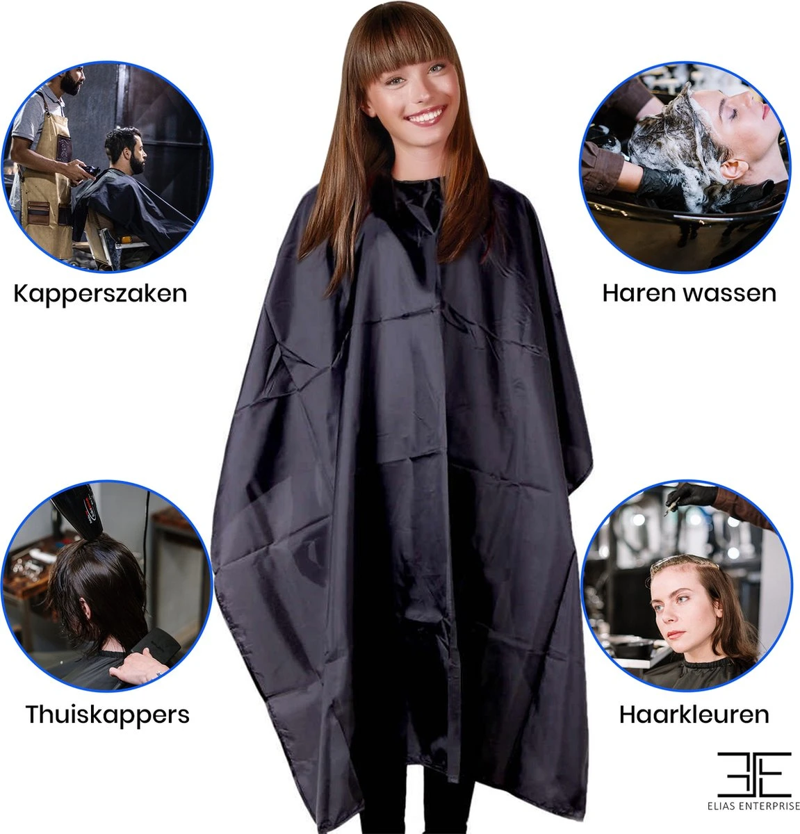 Elias Enterprise - Kappersmantel - Kapmantel - Elastische Halssluiting - Metalen Gesp - Kapperscape - Afbeelding 6