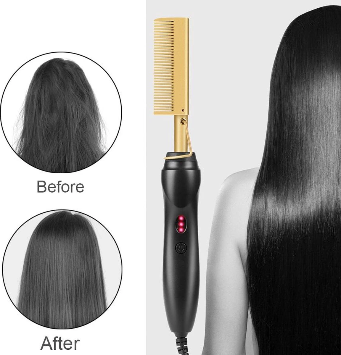 Premium Professionele Wonderkam - Stijltang, Keramische Haar- En Stijlborstel Voor Het Krullen, Gladmaken, Kammen En Stylen Van Het Haar, Hot Heat Comb Hair Straightener Voor Dames En Vrouwen (zwart) - Afbeelding 16