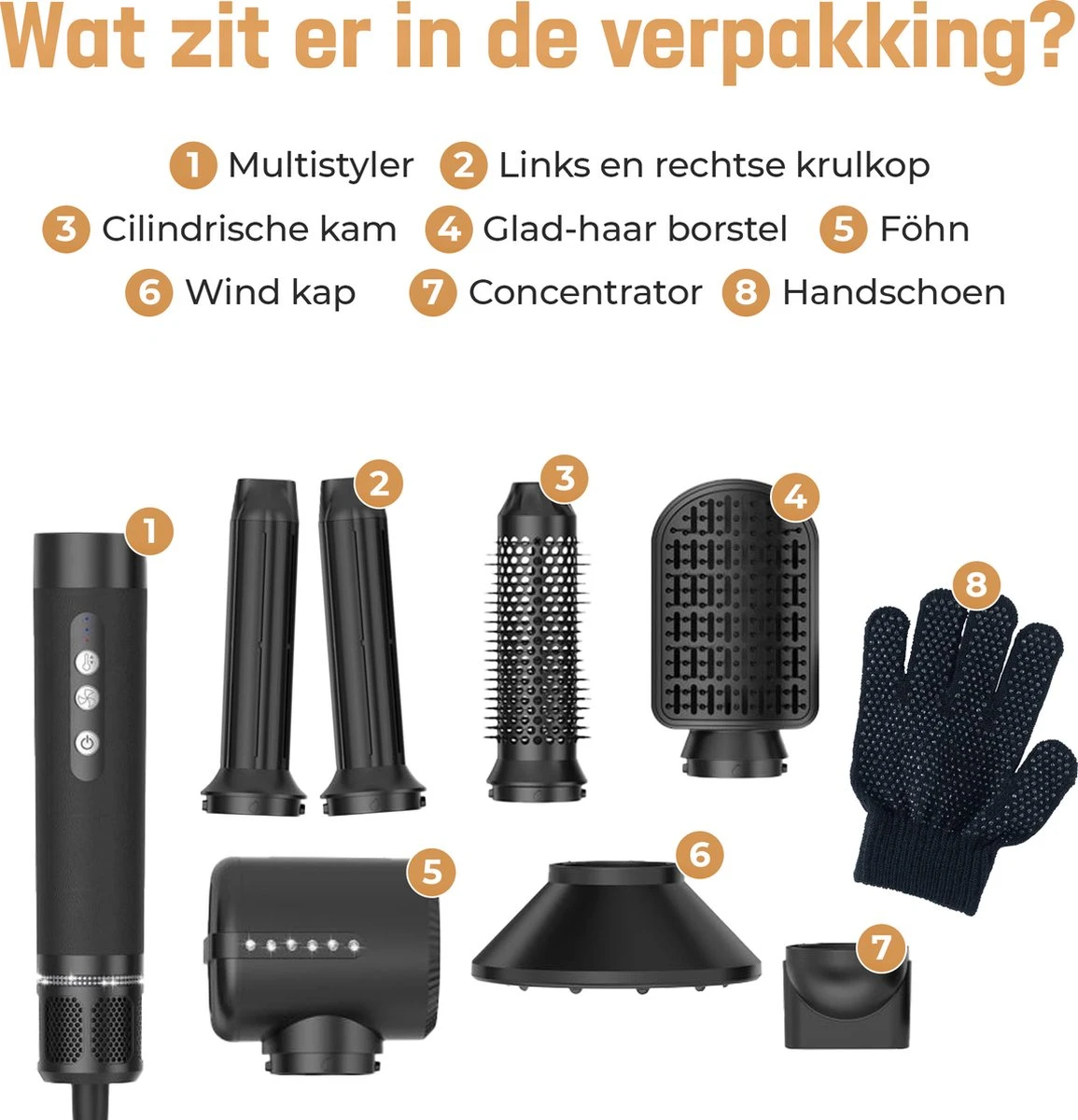 RYCE ® Multistyler PRO - 7 In 1 - Krultang - Föhnborstel - Stijltang - Krulborstel - Airstyler - Automatische Krultang - Haardroger Met Borstel - Hairwrap - Inclusief Hitte Handschoen - Zwart - Afbeelding 6