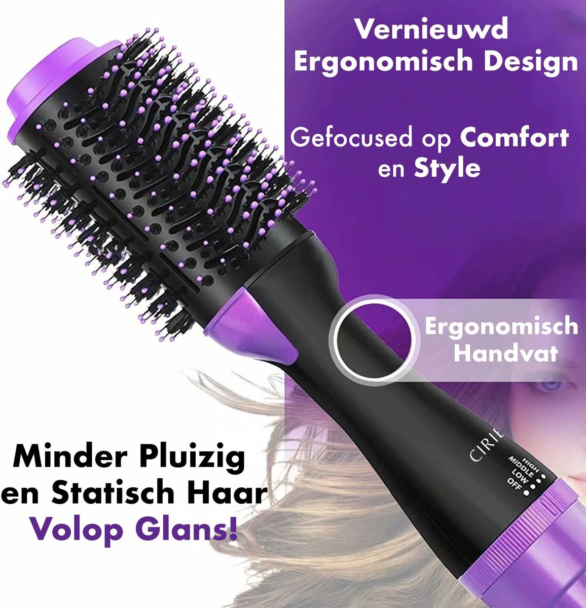 Ciriel CT31 Pro - Fohnborstel - Paars - Fohn - Haardroger - Krulborstel - Magic Brush - 4 In 1 - Krultang - Stijltang - Beauty - Borstel - Keramisch - Afbeelding 2