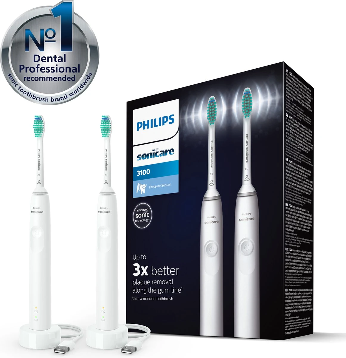 Philips Sonicare Series 3100 HX3675/13 - Elektrische Tandenborstel - Wit - Duopack - Afbeelding 2