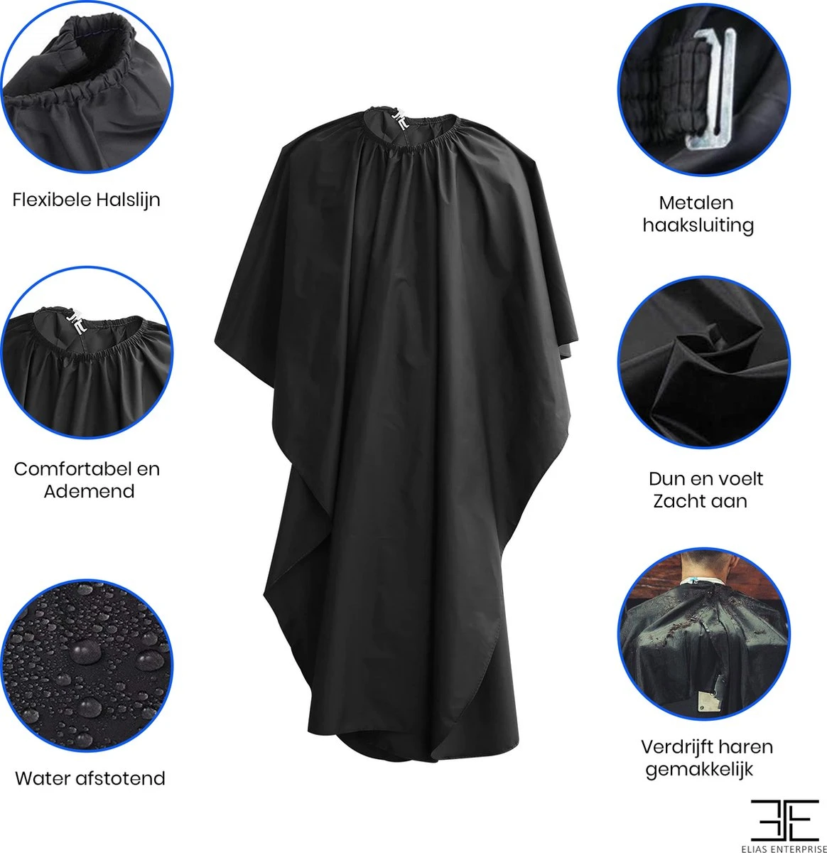 Elias Enterprise - Kappersmantel - Kapmantel - Elastische Halssluiting - Metalen Gesp - Kapperscape - Afbeelding 4