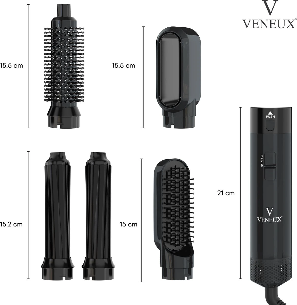 VENEUX® Airwrap Krultang - Krultangen - Föhnborstel - 5 In 1 Multi Styler - Zwart - TikTok -Inclusief Leren Opbergcase - Nieuwe Versie 2.5 Maart 2023 Edition - Afbeelding 7