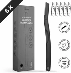 Bamboozy Metalen Dermaplaning 6x Diep Zwart Unisex Wenkbrauw Scheermesje Mesje Van Metaal - Scheermes Gezicht Intieme Streek - Baard Bakkebaarden Donshaartjes Scheren Contouren