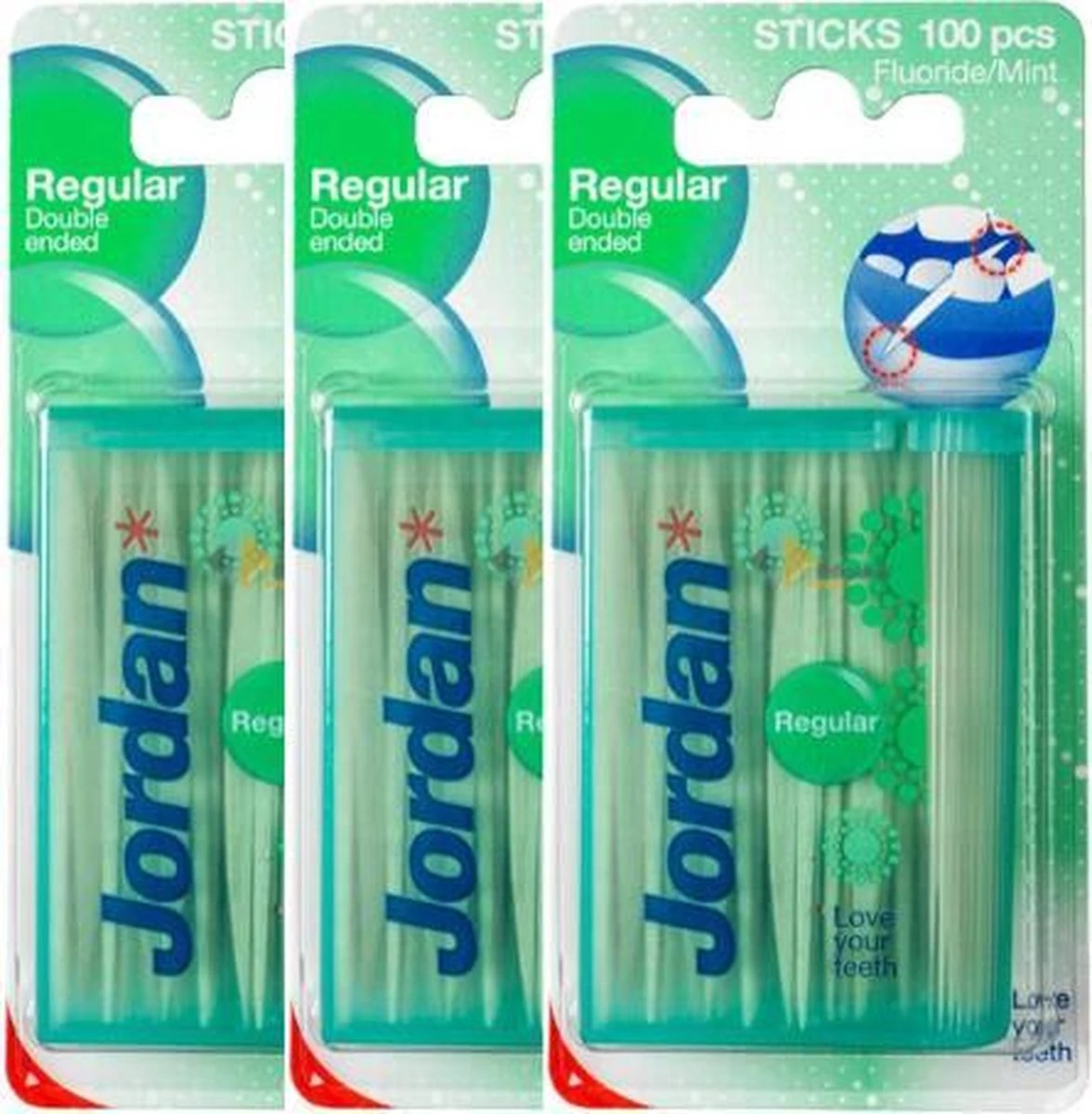 Jordan Tandenstokers Double Ended Regular 3x 100 Stuks - Voordeelverpakking - Afbeelding 3