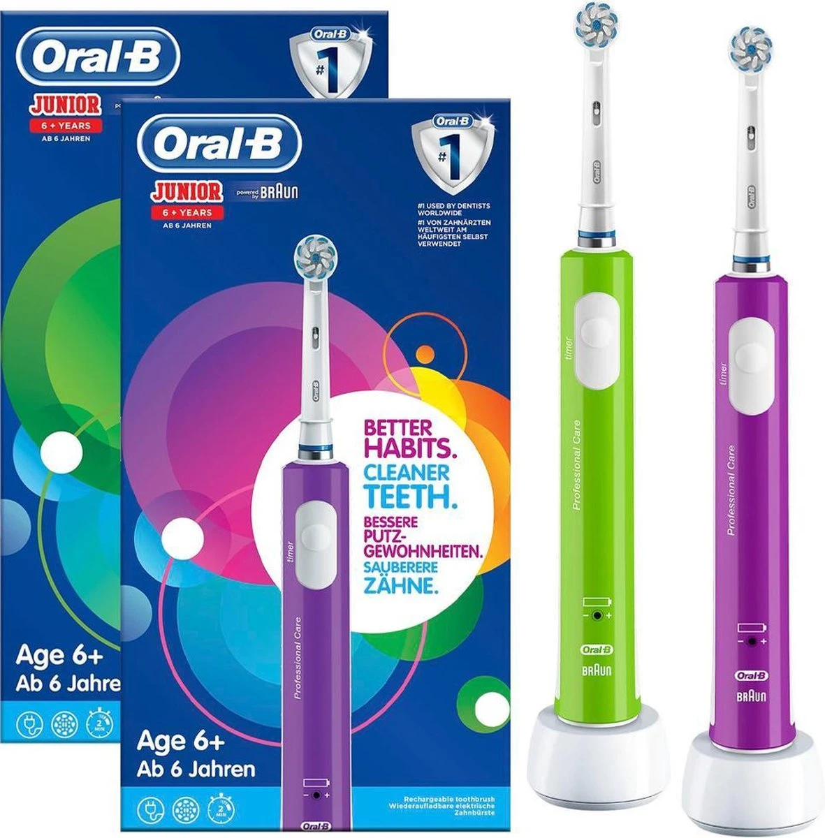 Oral B Oral-B Junior 6+ - Elektrische Tandenborstel - Paars & Groen DUOSET - Afbeelding 2