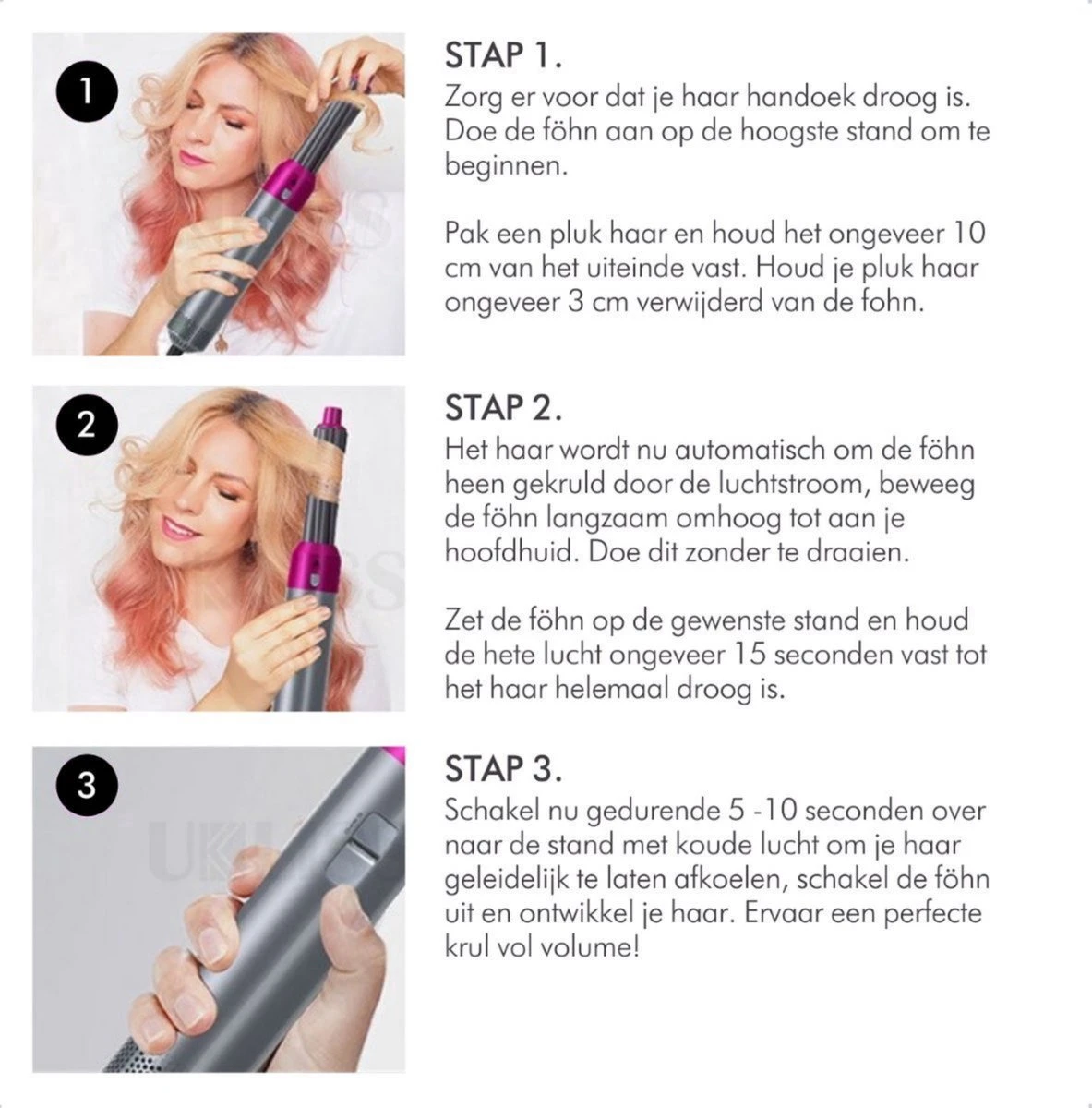 Glamour Airwrap 5 In 1 - Krultang - Föhnborstel - Stijltang - Multistyler - Krulborstel - Luxe Cadeau Set - 2023 Edition White/Gold - Afbeelding 7