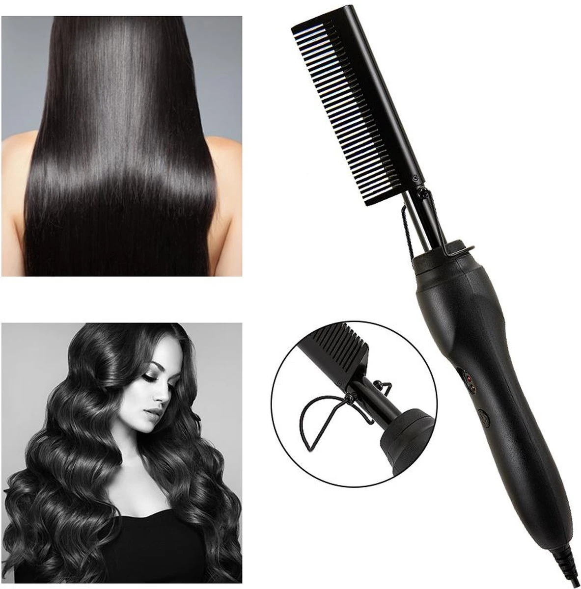 Premium Professionele Wonderkam - Stijltang, Keramische Haar- En Stijlborstel Voor Het Krullen, Gladmaken, Kammen En Stylen Van Het Haar, Hot Heat Comb Hair Straightener Voor Dames En Vrouwen (zwart)