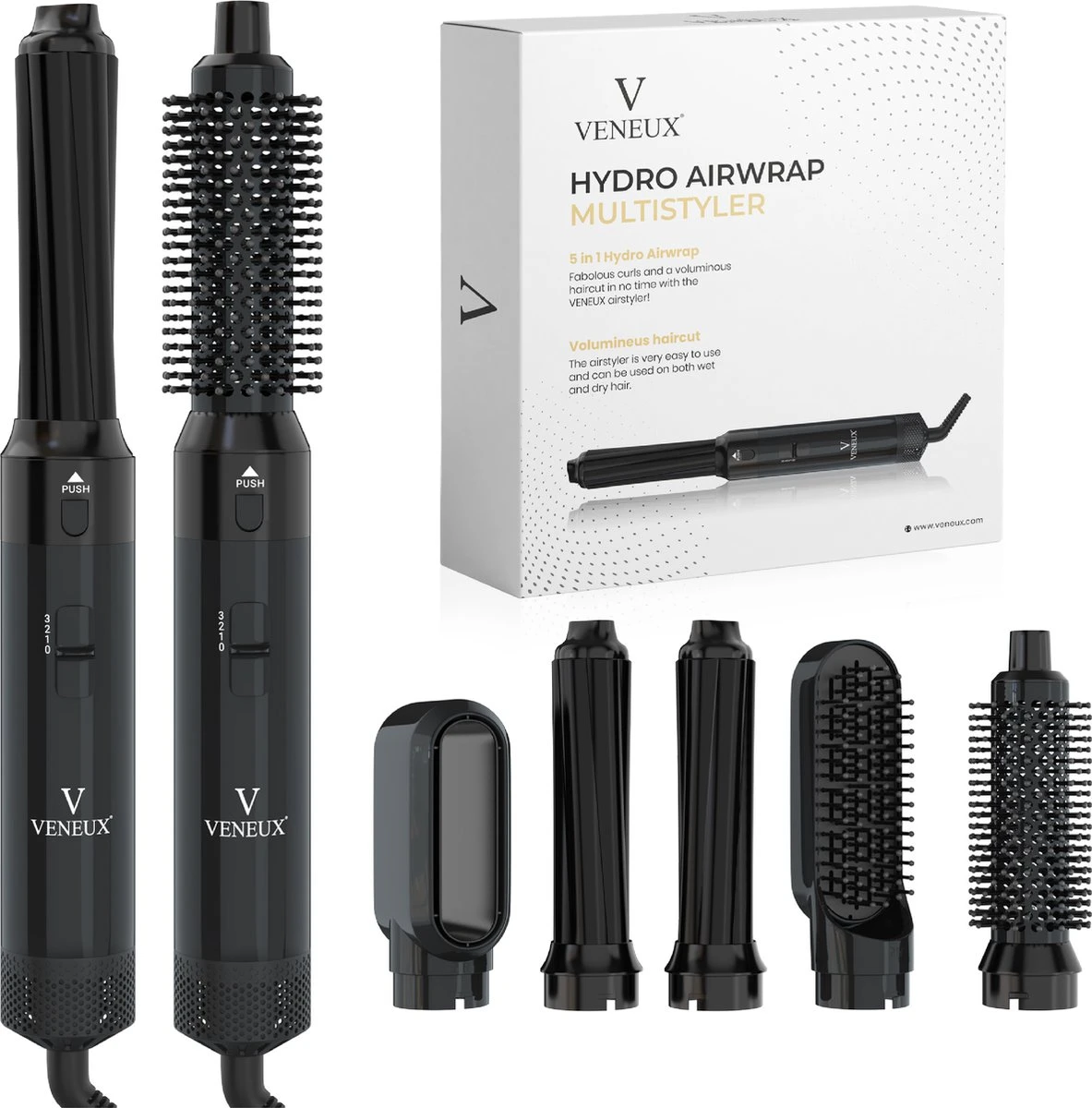 VENEUX® Airwrap Krultang - Krultangen - Föhnborstel - 5 In 1 Multi Styler - Zwart - TikTok - Nieuwste Versie 2.5 Maart 2023 Edition