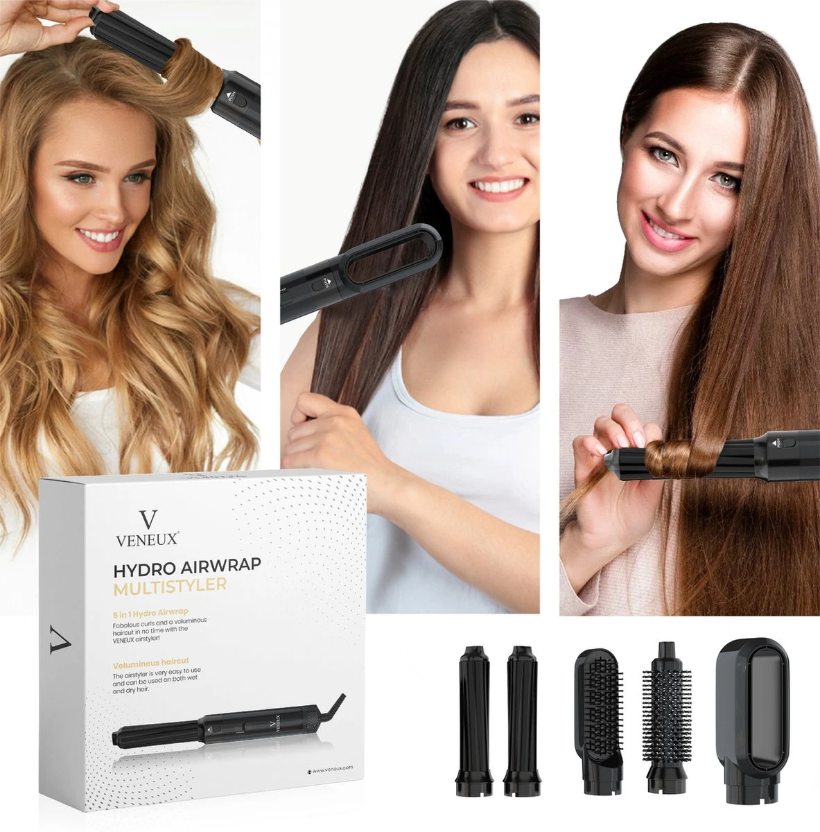 VENEUX® Airwrap Krultang - Krultangen - Föhnborstel - 5 In 1 Multi Styler - Zwart - TikTok - Nieuwste Versie 2.5 Maart 2023 Edition - Afbeelding 7