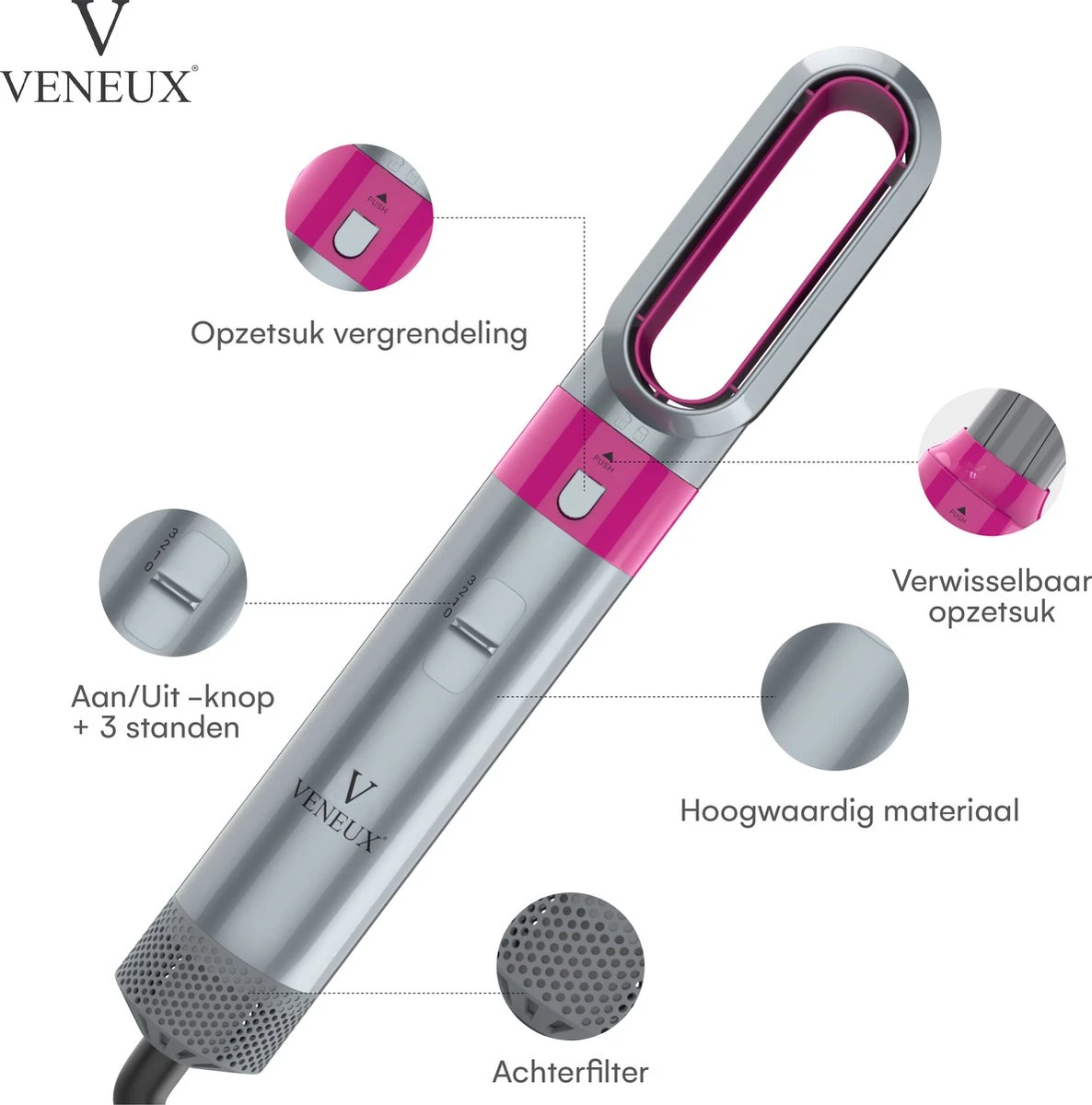 VENEUX® Airwrap Krultang - Krultangen - Föhnborstel - 5 In 1 Multi Styler - Grijs - TikTok -Inclusief Leren Opbergcase - Nieuwste Versie 2.5 Maart 2023 Edition - Afbeelding 9