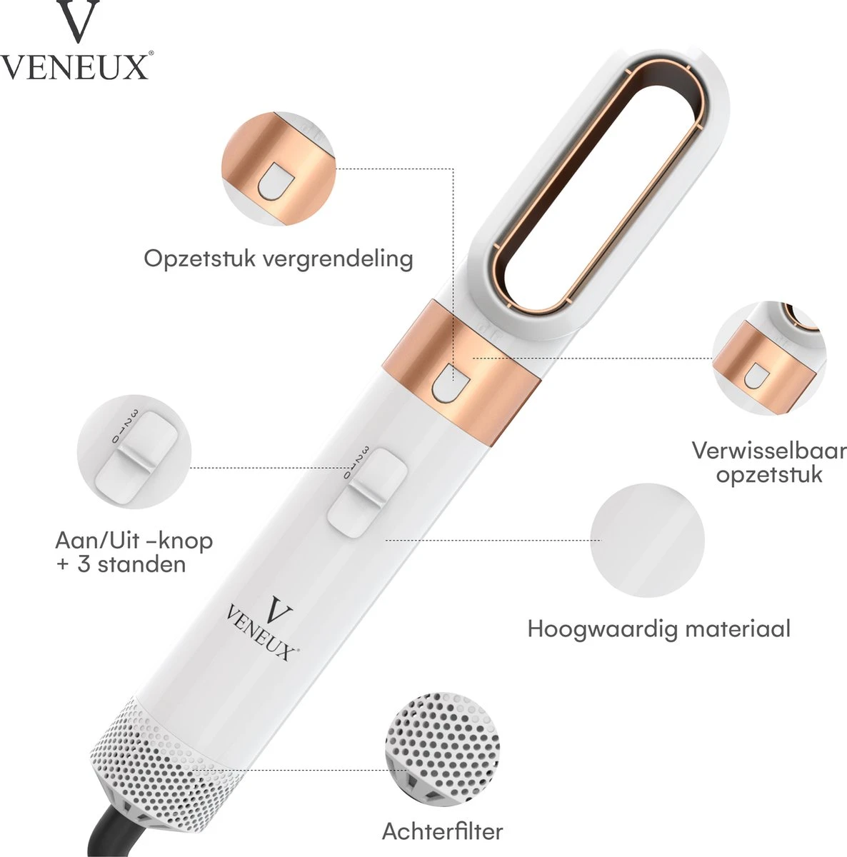 VENEUX® Airwrap Krultang - Krultangen - Föhnborstel - 5 In 1 Multi Styler - Wit - TikTok - Nieuwste Versie 2.5 Maart 2023 Edition - Afbeelding 11