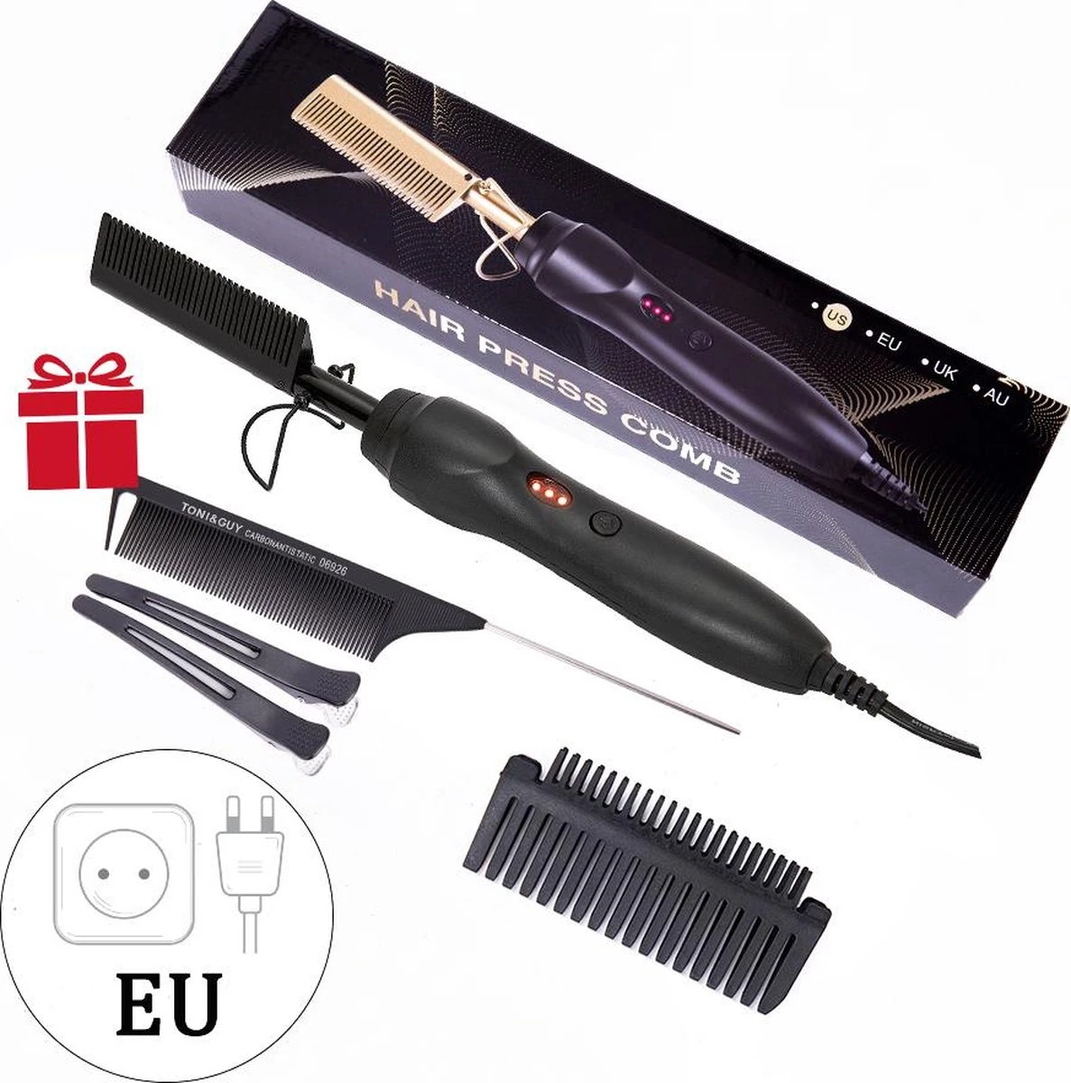 Premium Professionele Wonderkam - Stijltang, Keramische Haar- En Stijlborstel Voor Het Krullen, Gladmaken, Kammen En Stylen Van Het Haar, Hot Heat Comb Hair Straightener Voor Dames En Vrouwen (zwart) - Afbeelding 17