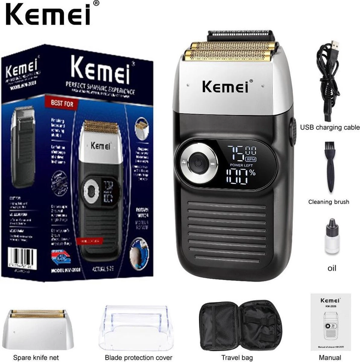 Kemei Km-2026 - Shaver 2 In 1 - Scheerapparaat - Hoofd En Baard 2 In 1 - Pro-liner - Afbeelding 6