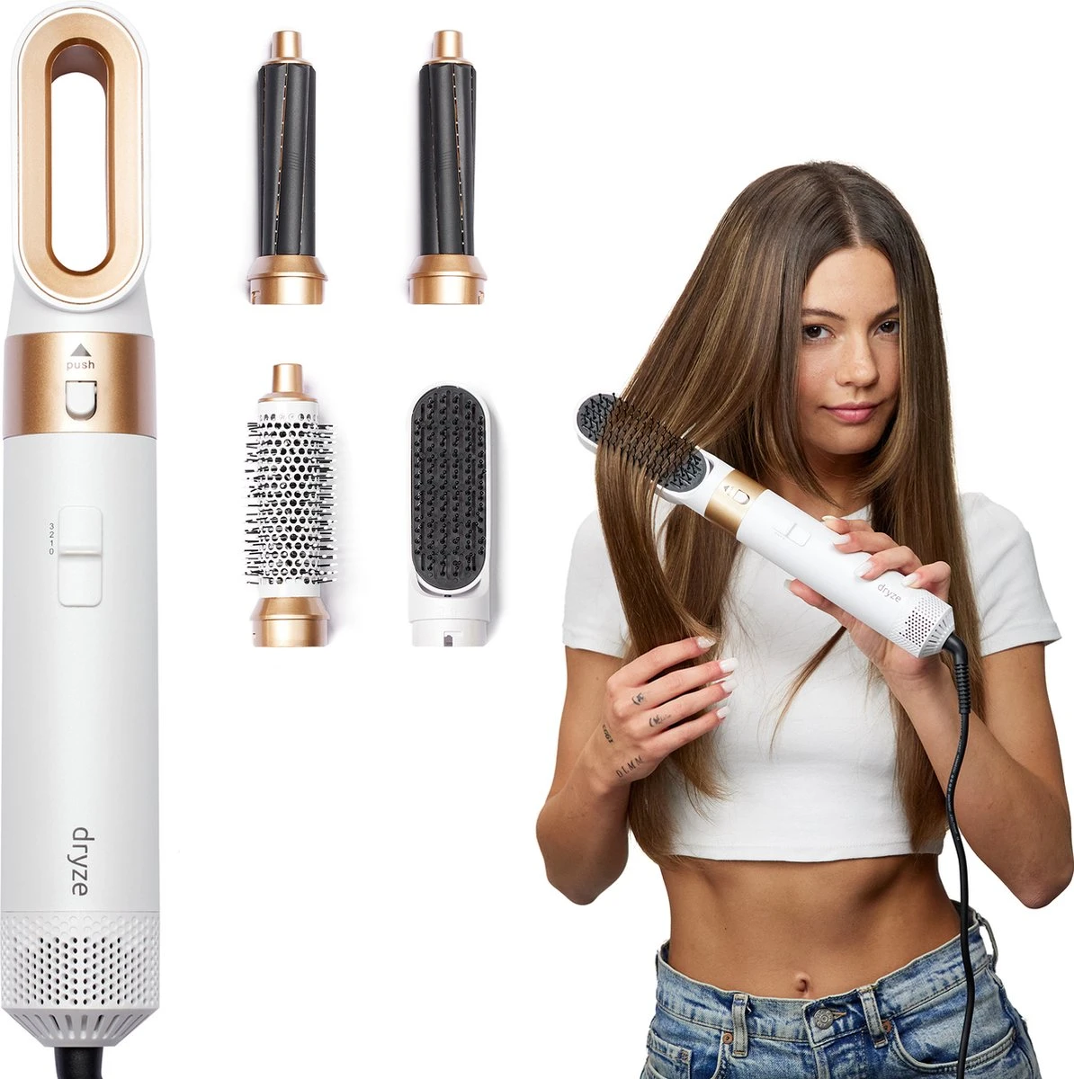 Dryze Airstyler Crème White/gold - Krultang - Föhn - Airwrap - Föhnborstel En Stijltang In 1