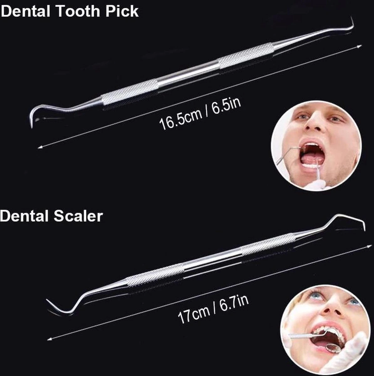 Compleet Tandarts Setje –4 Stuks Tandsteenhaakje – Tandartshaakje - Mondspiegel – Tandarts Gereedschap – Mondverzorging – Stainless Steel - Afbeelding 4