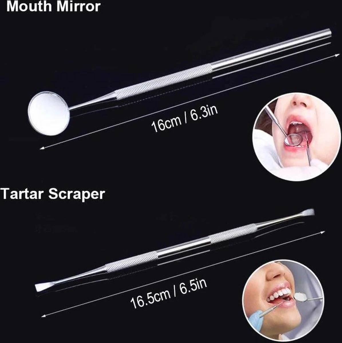 Compleet Tandarts Setje –4 Stuks Tandsteenhaakje – Tandartshaakje - Mondspiegel – Tandarts Gereedschap – Mondverzorging – Stainless Steel - Afbeelding 3