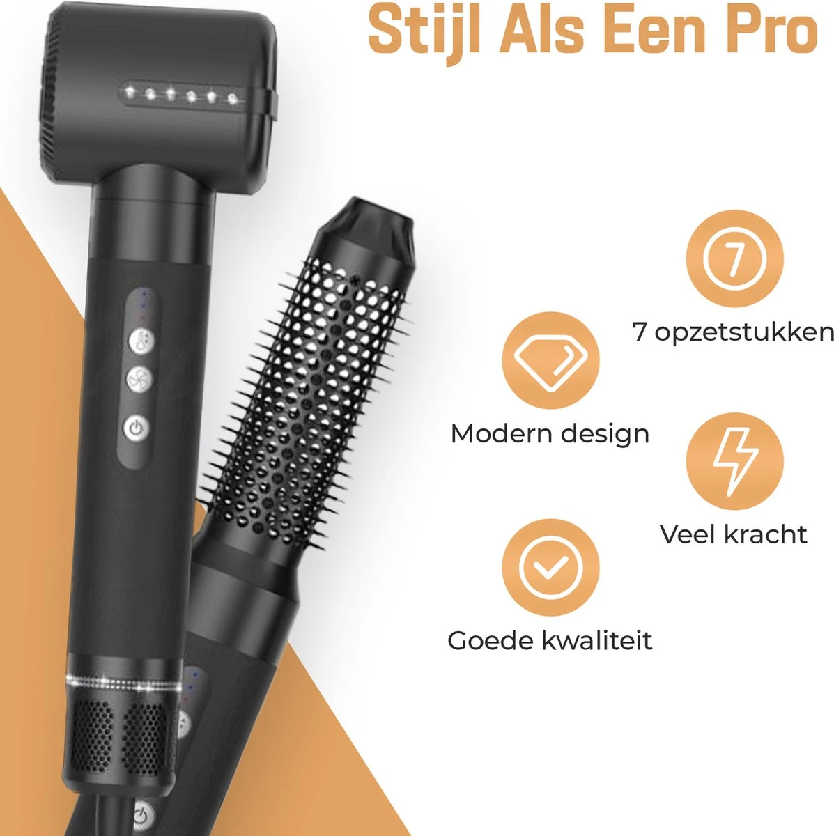 RYCE ® Multistyler PRO - 7 In 1 - Krultang - Föhnborstel - Stijltang - Krulborstel - Airstyler - Automatische Krultang - Haardroger Met Borstel - Hairwrap - Inclusief Hitte Handschoen - Zwart - Afbeelding 2