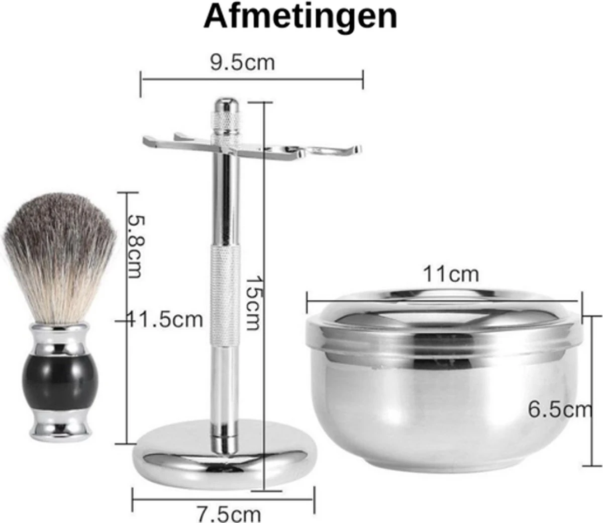Complete Scheerset - Vaderdag Cadeau - RVS Scheerkom - Scheerkwast - Scheermeshouder - Badkamer Set - Scheerspullen - Afbeelding 7