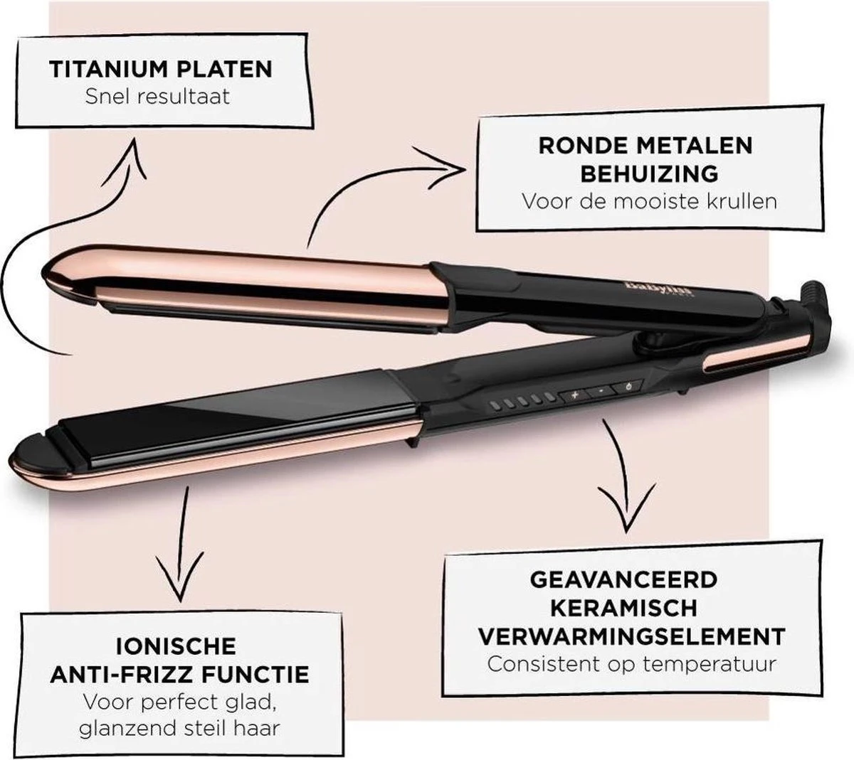 BaByliss Straight & Curl Brilliance Titanium Stijltang ST482E - 2 In 1 Krullen En Stijlen - Extra Lange Platen 28mm - Afbeelding 9