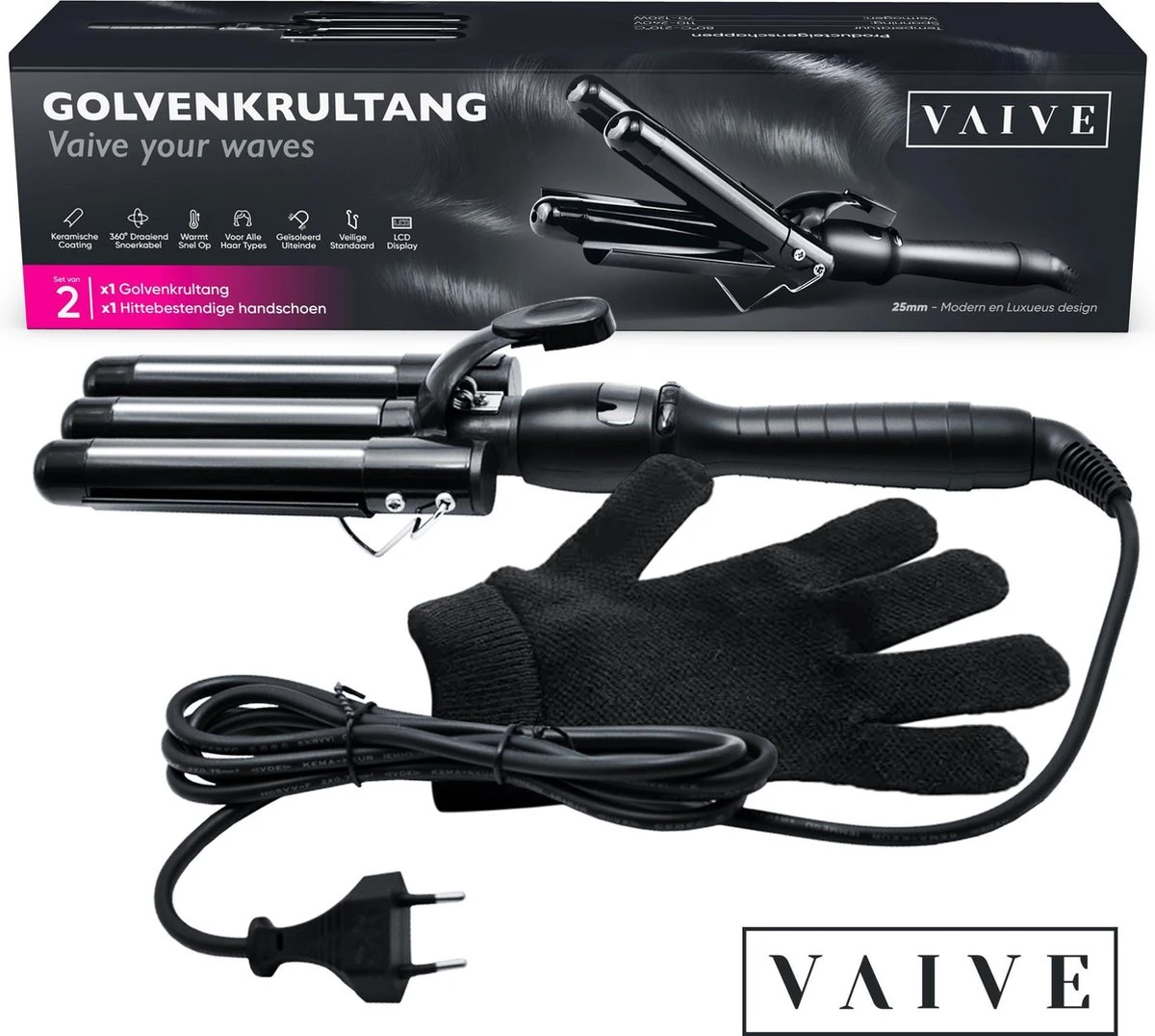 VAIVE Professionele Wafeltang 25mm – Signature Curls Edition – Waver – Golvenkrultang – Wave Krultang – Beach Waves 8 VAIVE Professionele Wafeltang 25mm – Signature Curls Edition – Waver – Golvenkrultang – Wave Krultang – Beach Waves - Afbeelding 6