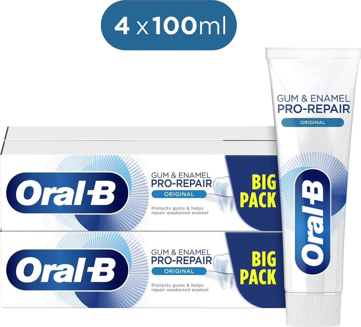 Oral B Oral-B Tandvlees & Glazuur Pro-Repair Origineel - Voordeelverpakking 4 X 100 Ml - Tandpasta Verpakt In Gerecycleerd Karton - Afbeelding 4