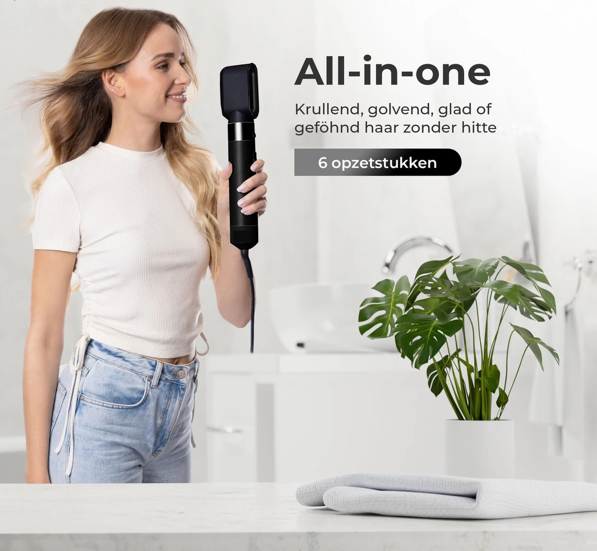 Tutabelle Airwrap - 6 In 1 Haarstyler - Trendy Airstyler - Multistyler - Airwrap Krultang - Krulborstel - Hairstyler - Fohnborstel - Stijltang - Zwart - Afbeelding 4