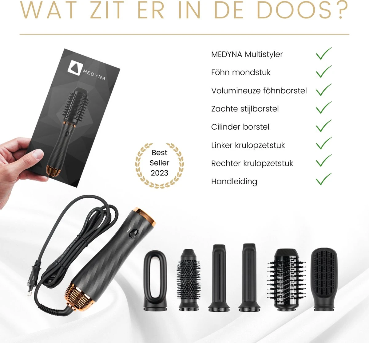 MEDYNA Krultang - 6 In 1 Multi Styler - Fohn - Fohnborstel - Haardroger - Krulborstel - Stijlborstel - Airwrap - Afbeelding 6