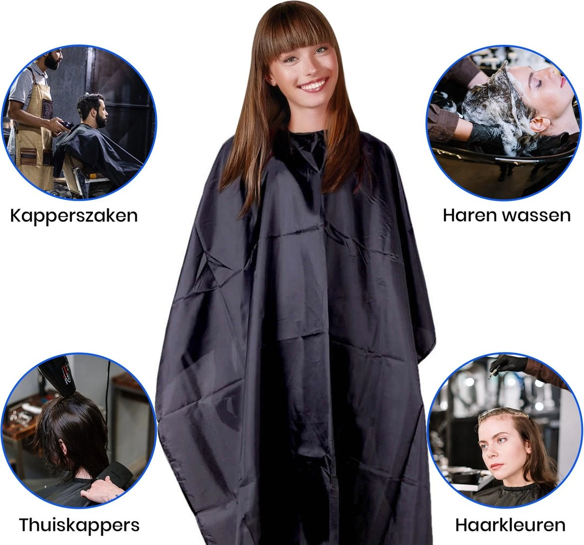 Merkloos Kappersmantel – Elastische Halssluiting - Metalen Gesp – Kapmantel Zwart - Afbeelding 4