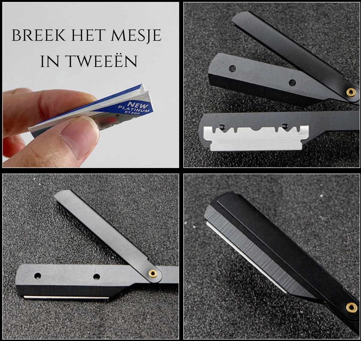 Bolano® Premium Shavette Open Scheermes Black Wood + 50 Single Edge Scheermesjes - Klassiek Barbiersmes Straight Razor Voor Mannen - Cut Throat Razor Nekmes - Klassiek Klap Scheermes - Safety Razor Feather Mes - Afbeelding 4