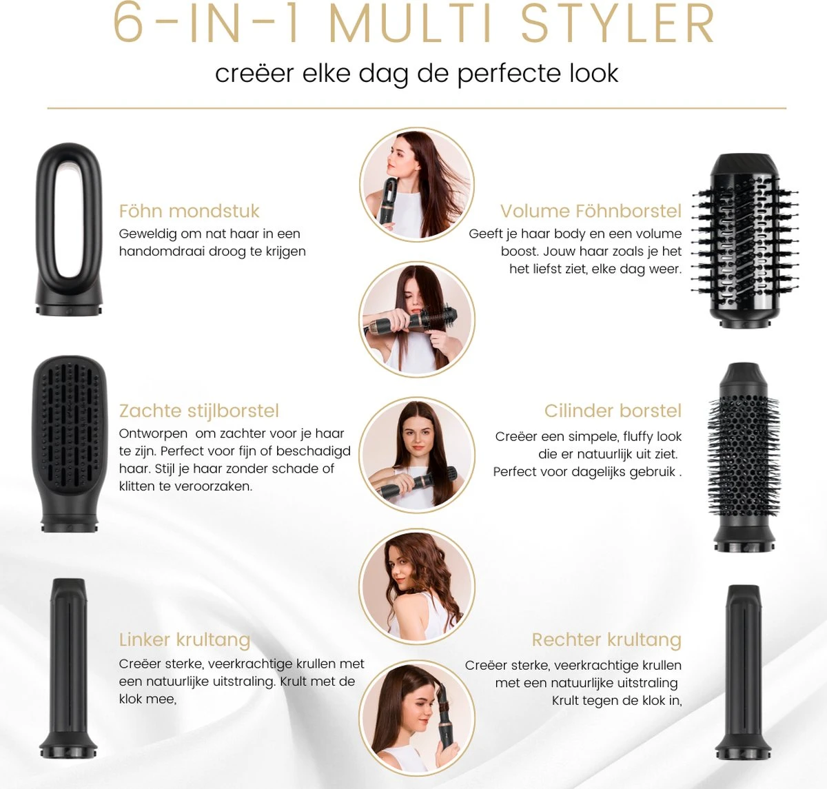 MEDYNA Krultang - 6 In 1 Multi Styler - Fohn - Fohnborstel - Haardroger - Krulborstel - Stijlborstel - Airwrap - Afbeelding 2